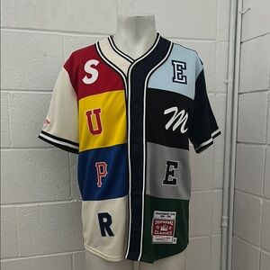 Supreme Baseball Jersey with Color-Blocking Design and Letters